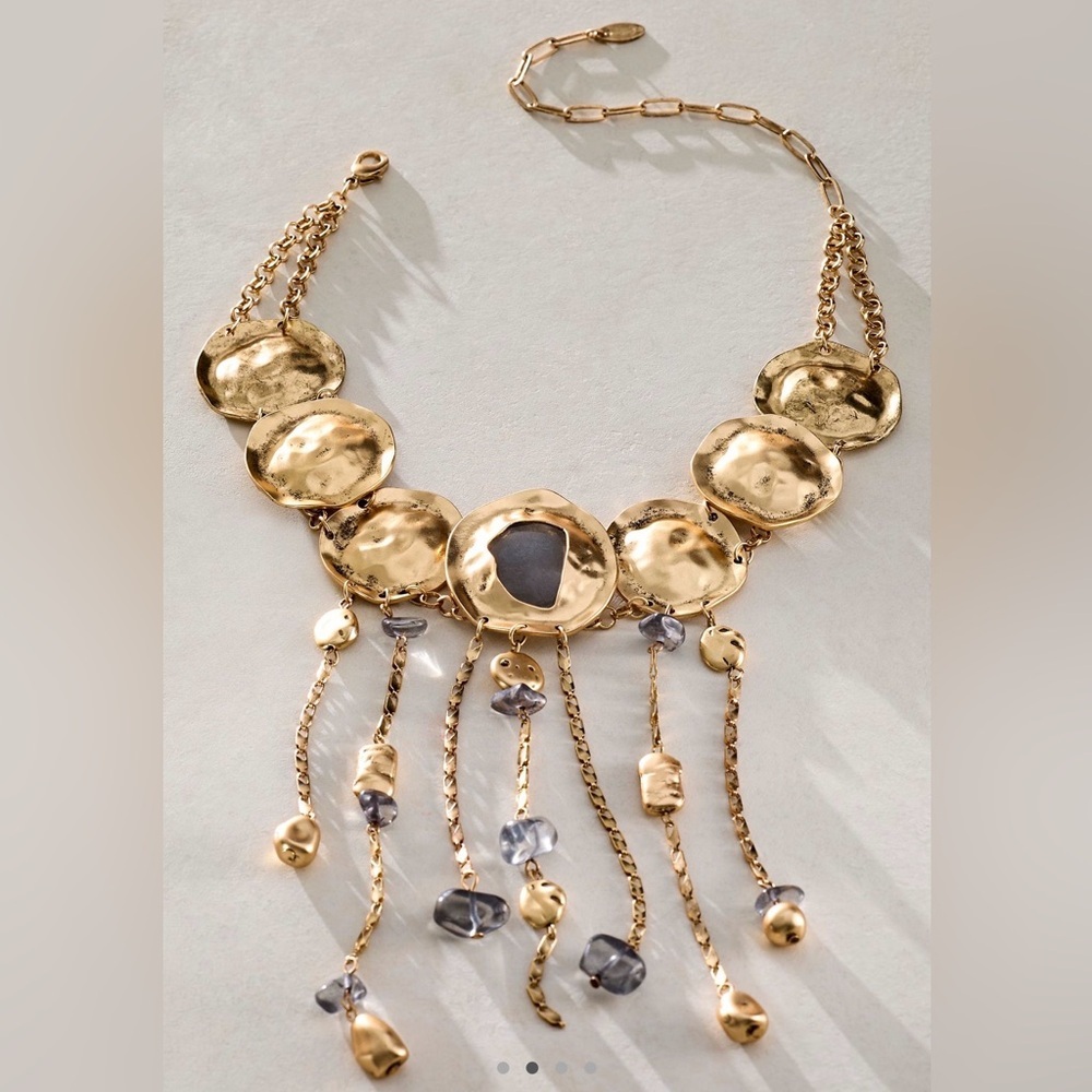 Free People Speak Up Statement necklace Gold Tone NWT $68 - Picture 3 of 7
